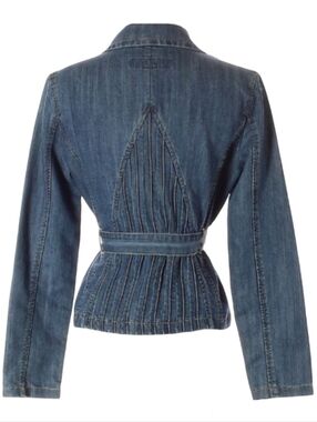 Baccini Belted Denim Jacket Pintucking Belt Short Jean Pintucked Trench Coat S